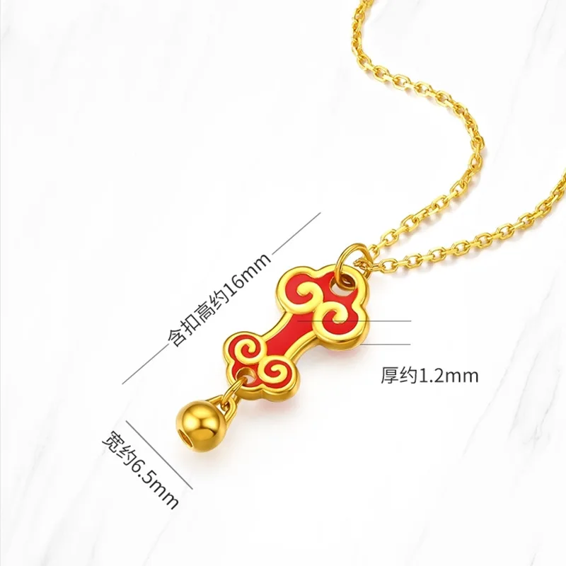 Gold AU999 Auspicious Ruyi Pendant Necklace Real Gold Country Fashion Ruyi Womens Clavicle Chain Pendant 24K