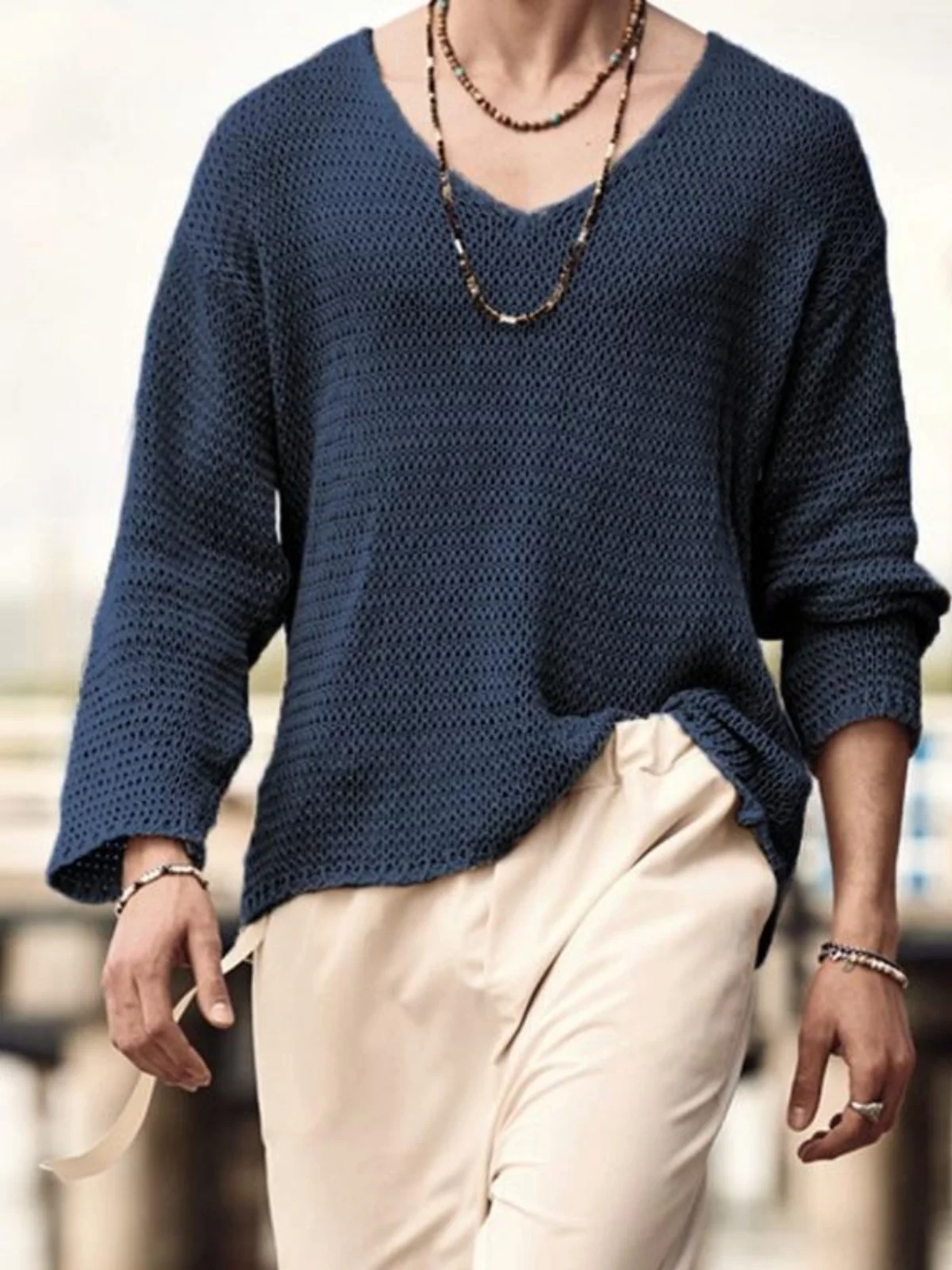 

Autumn New Color Vne Casual Sweater Men Loose Top Polyester Fiber Youthful Sle Long Sve Elastic Pure Color Knittedwear