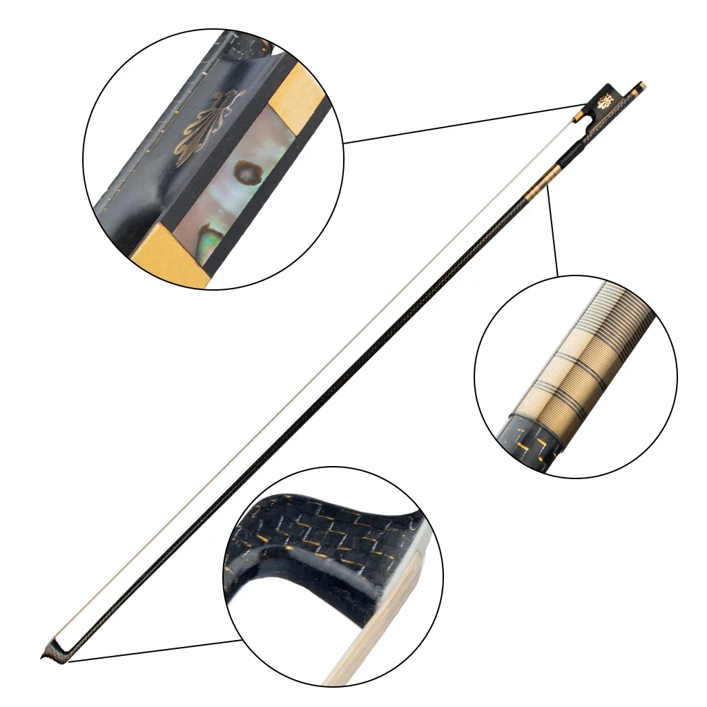 NAOMI Professional 4/4 Size Violin/ Fiddle Bow Golden And Silver Silk Braided Carbon Fiber Bow AAA Grade Horsehair Ebony Frog