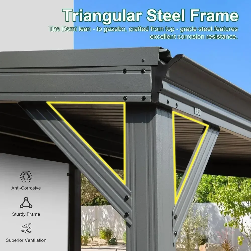8'x10' Hardtop Gazebo Pergola with Galvanized Steel Roof and Drainage System, Outdoor Metal Patio Shelter view 3
