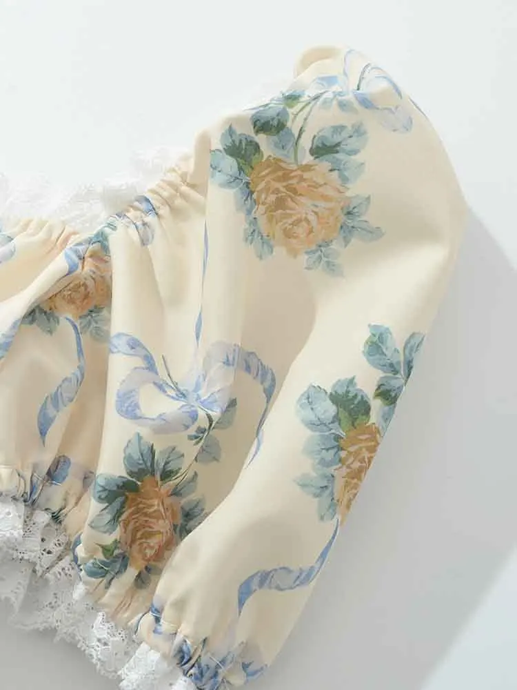 الملابس النسائية الجديدة على الطراز الأوروبي عصرية ومتعددة الاستخدامات وبسيطة. فستان دانتيل شبكي مطبوع بأكمام قصيرة