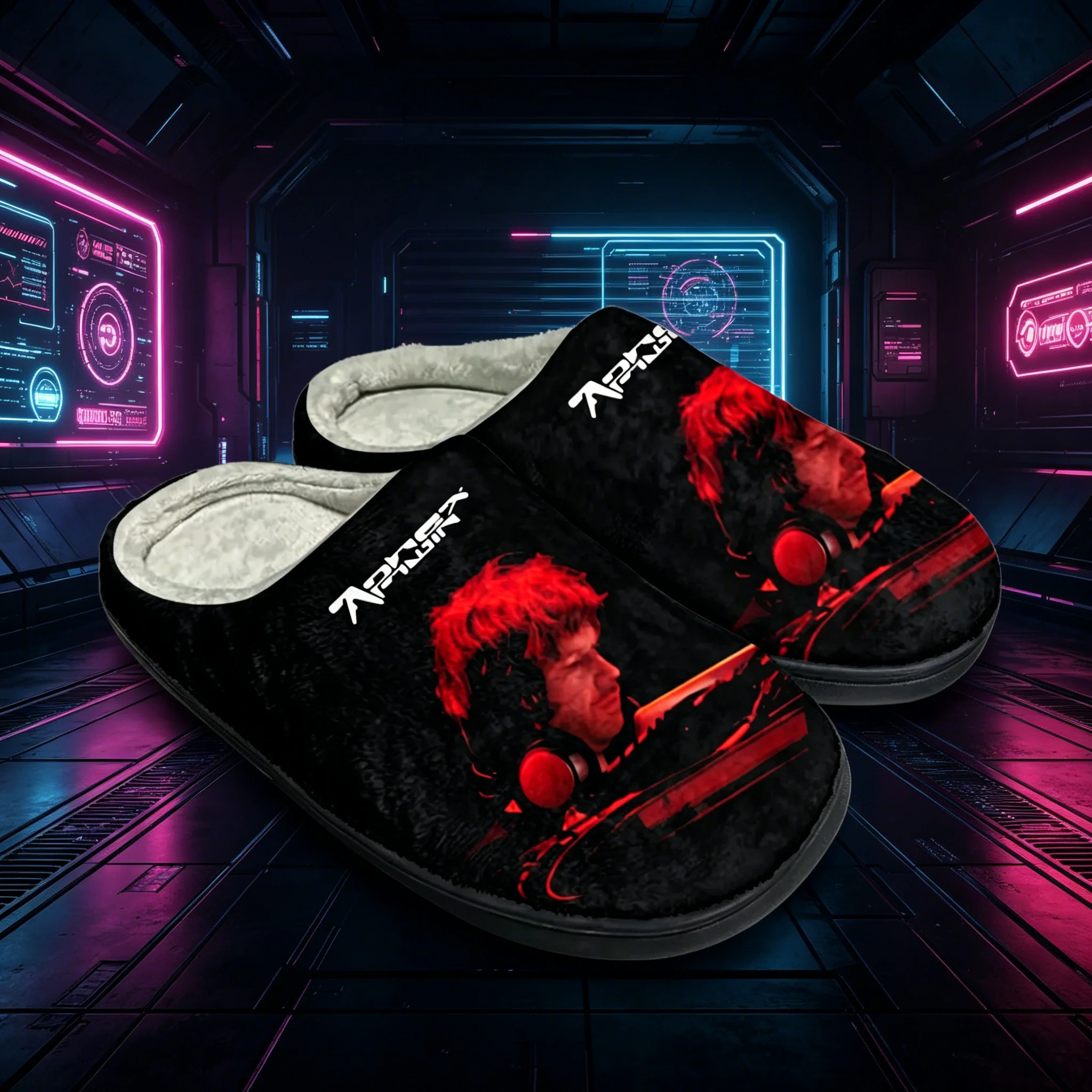 Aphex Twin Electronic Music Mixer Unisex Slippers: Plush Lining, Anti-Slip Rubber Sole, Warm Winter Indoor Slides, EDM Festival