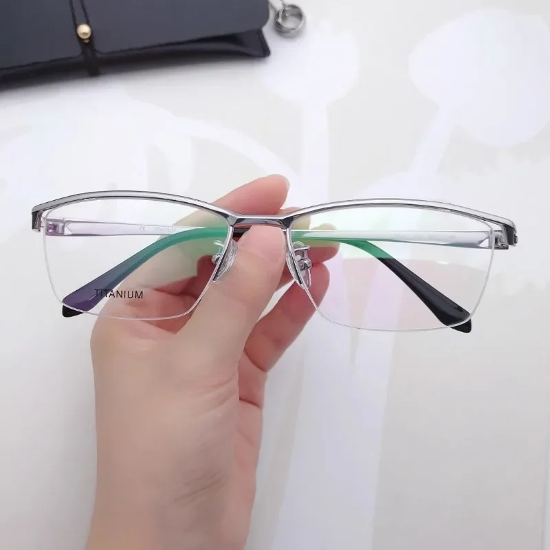 Pure Titanium Large-size Glasses Frame Male Half-frame Glasses with Myopia and Progressive Eyebrow Wireframe Prescription