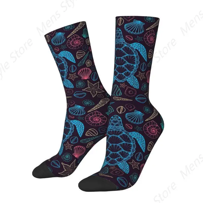 Chaussettes Tortues Colorées avec Coquillages pour Homme et Femme, Chaudes, Mode, Océan, Animal, Crew