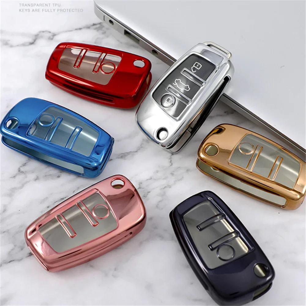 New Soft TPU Car Flip Key Case Cover Shell Fob for Audi A1 A3 A6 A6L Q2 Q3 Q7 TTS R8 S6 RS3 Protector Keychain Auto Accessories