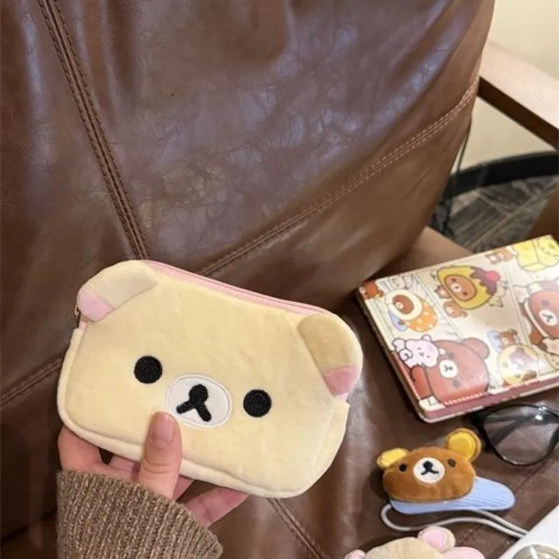Kawaii Rilakkuma Plush Coin Wallet Anime Periphery Cute Kiiroitori Zipper Wallet Soft Fluffy Card Bag Cosmetics Storage Bag Gift