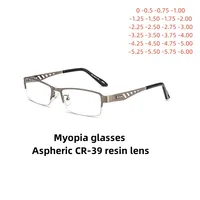 Gafas para miopía para hombres, gafas para miopía anti azul, medio marco de acero inoxidable, gafas para miopía de negocios con un grado de 0 a-6,0