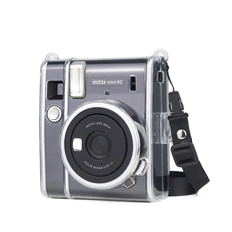 Protective Crystal Case Transparent Clear Cover for Fujifilm instax mini 40 mini40 Instant Film Camera Bag Shell with Neck Strap