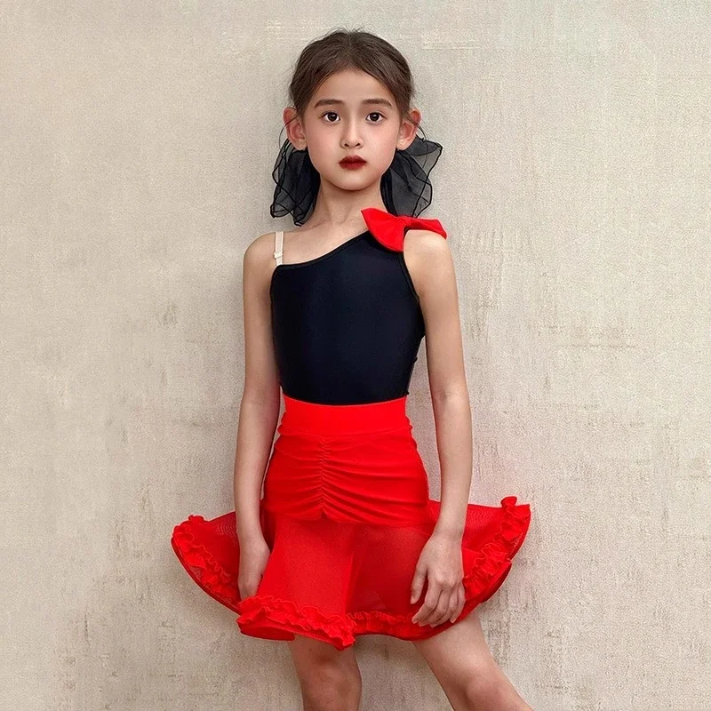 ダンススカート ラテンダンス衣装 女の子練習着 夏新作 子供用高級パフォーマンスドレス パフォーマンスセット
