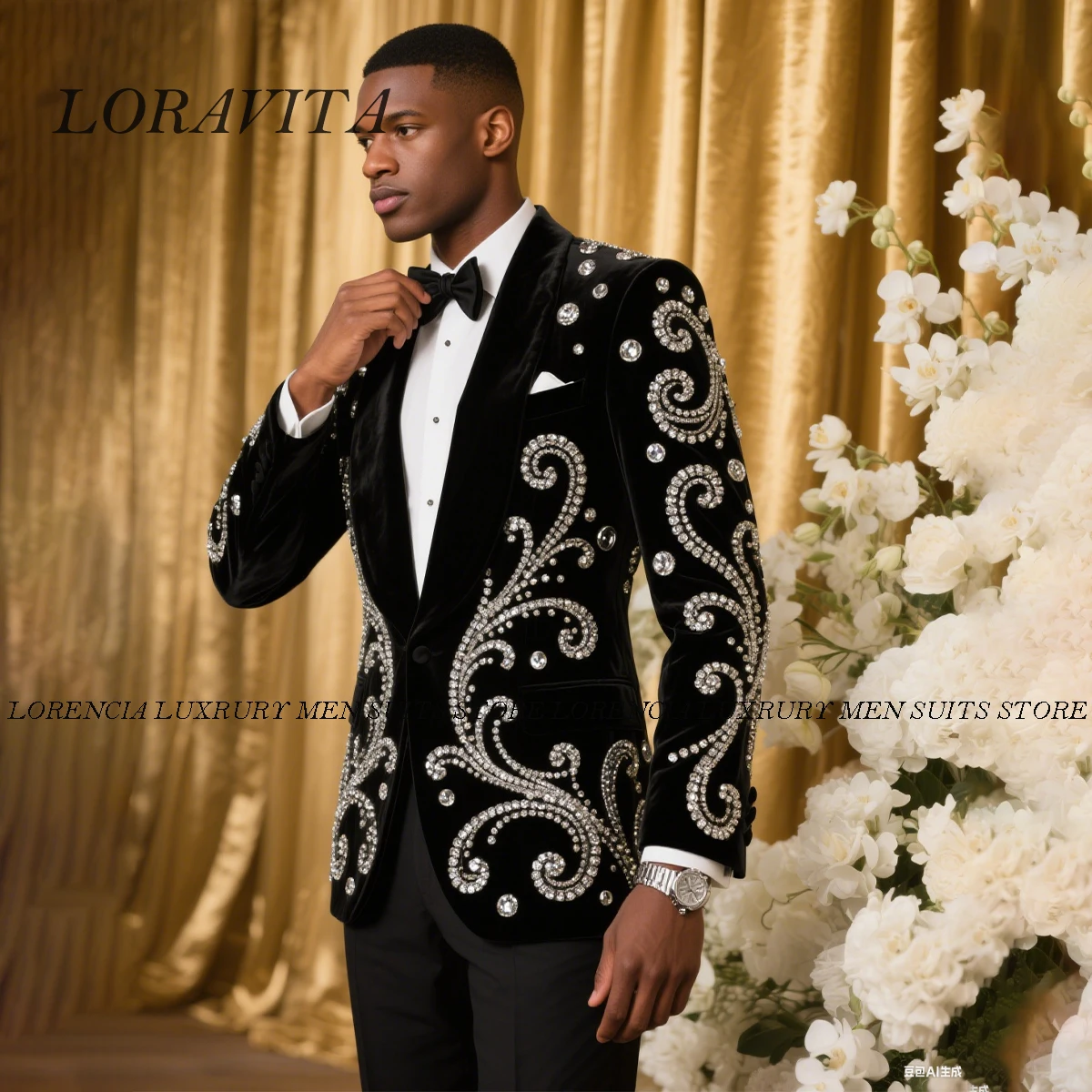 

Customized Glitter Metal Embellished Men Suits 2 Pieces Sets Party Prom Blazer Costume Homme Weddinmg Slim Fit Groom Tuxedos