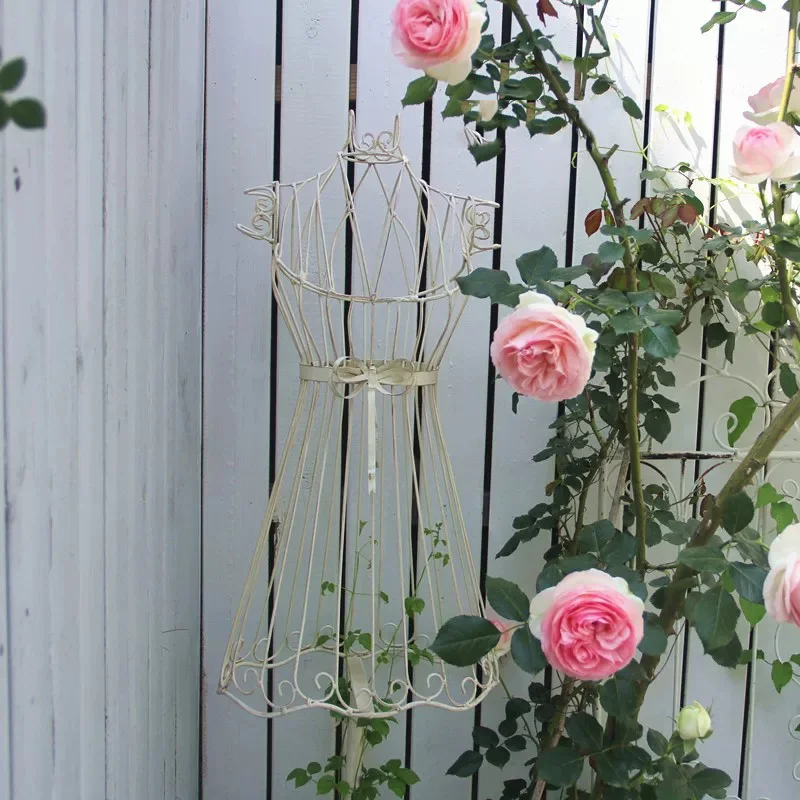 

Victorian Garden Dress Form Trellis, 58 Inch White Metal Plant Support, Decorative Wrought Iron Climbing Frame for Roses and Vin