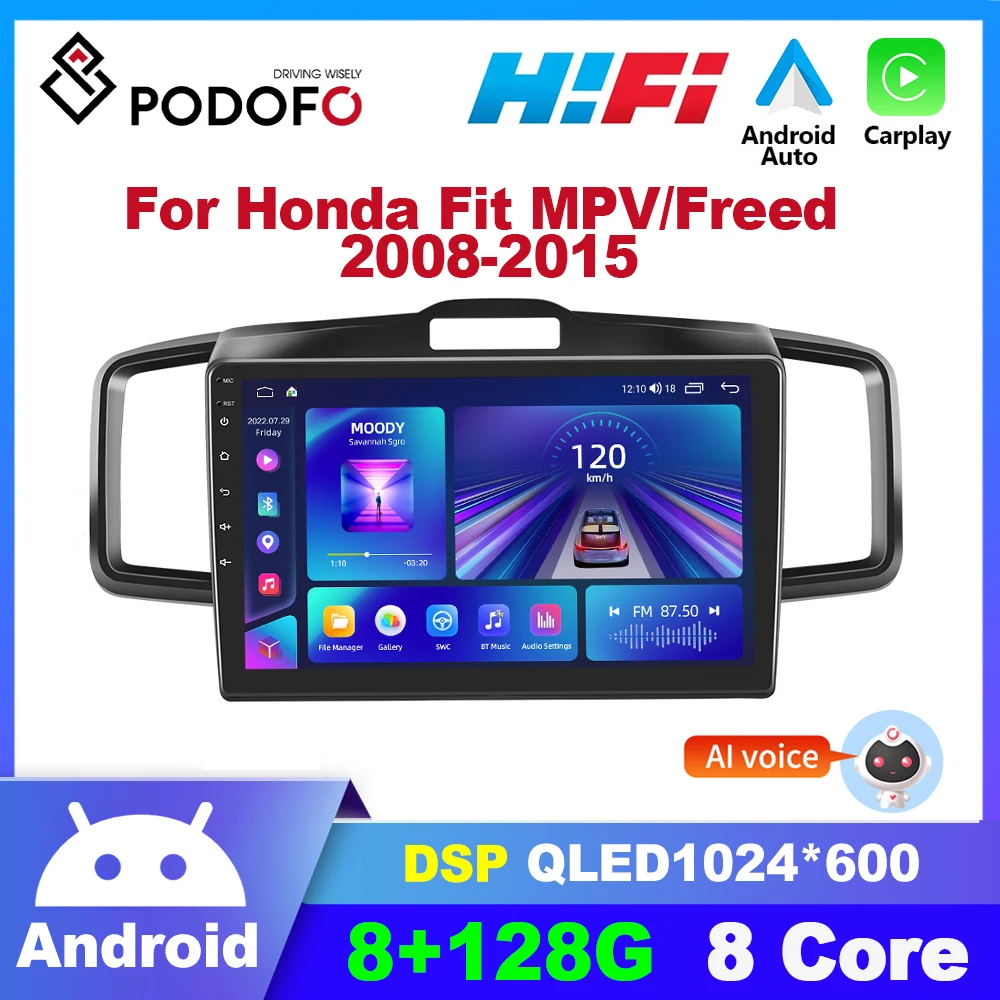 Podofo 8core AI Android  2din Car Radio For Honda Fit MPV Freed 2008-2015 Multimidia Video Player GPS Navigation Auto Stereo