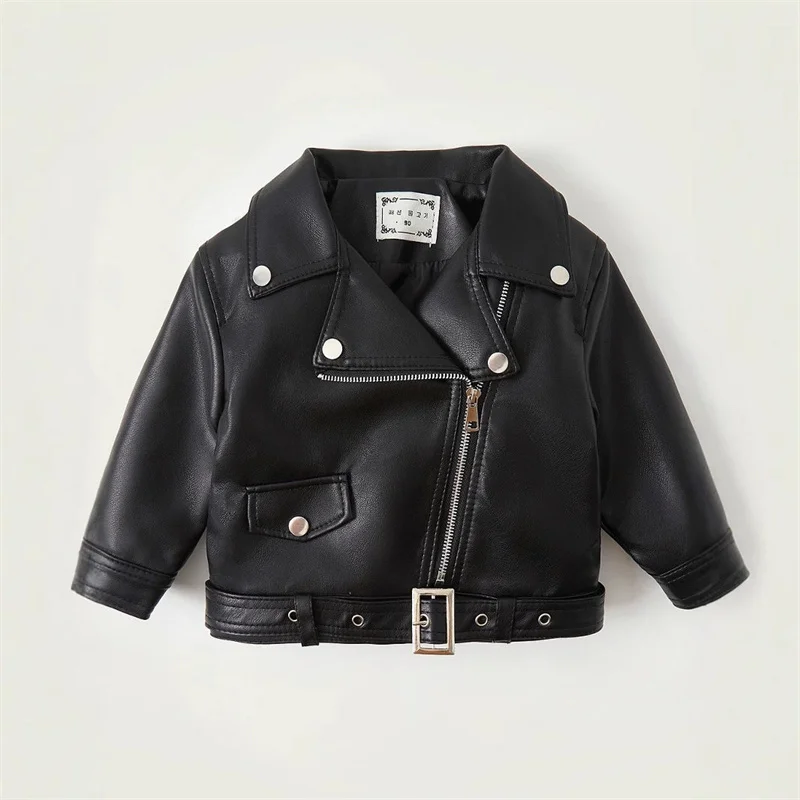 Spring Autumn Boys Leather Jackets For 2-8 Years New Classics Handsome Baby Girls Pu Outerwear Kids Clothing Zipper Fly Coats