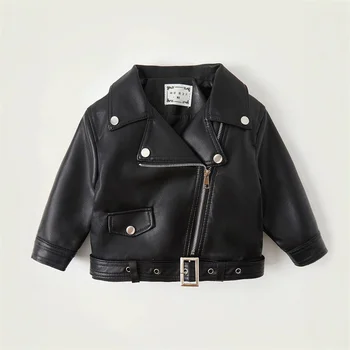 Spring Autumn Boys Leather Jackets For 2-8 Years New Classics Handsome Baby Girls Pu Outerwear Kids Clothing Zipper Fly Coats