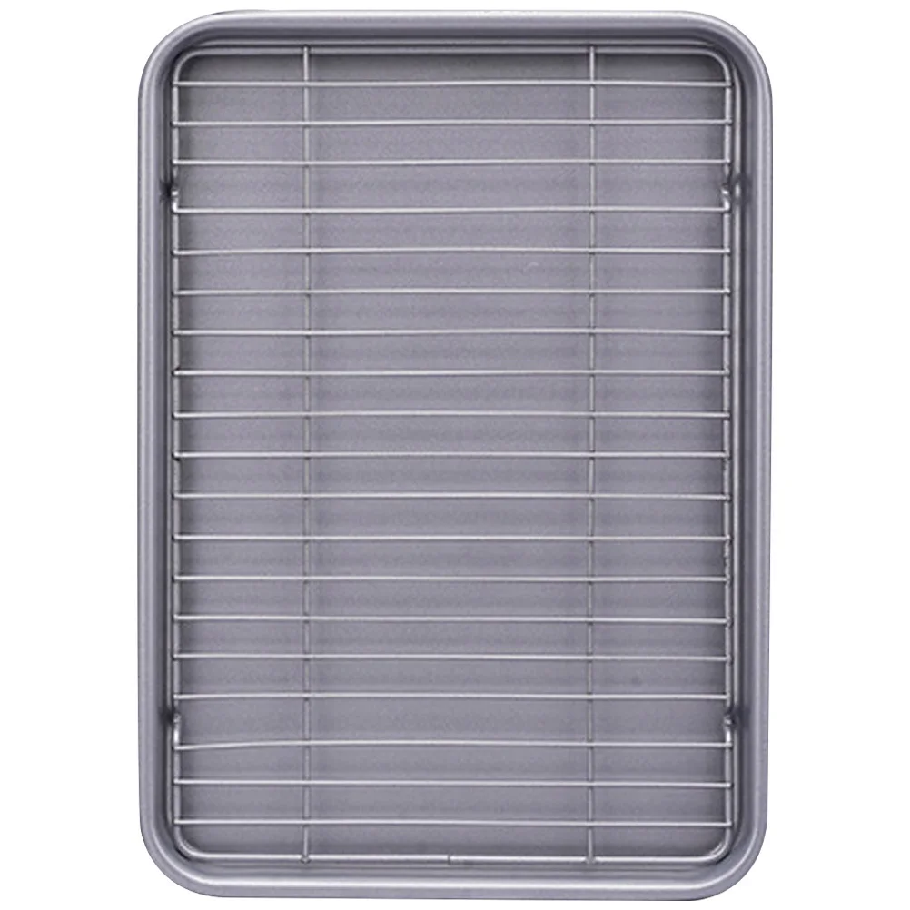 

1Set Carbon Steel Non-Stick Baking Pan Rectangular Shape Multi-Use Bread Oven Tray Roasting Tray with Rack