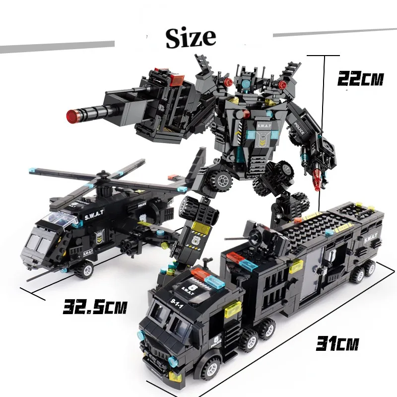 700PCS City Series Police Station SWAT Building Blocks Military Truck Car Fighting War Robot DIY Toys for Boys Gifts