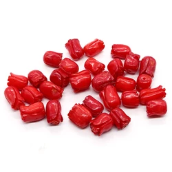 Natural Sea Bamboo Red Coral Tulip Orchids Loose Beads Charms for Jewelry Making DIY Necklace Earring Hairpin Jewelry Accessorie