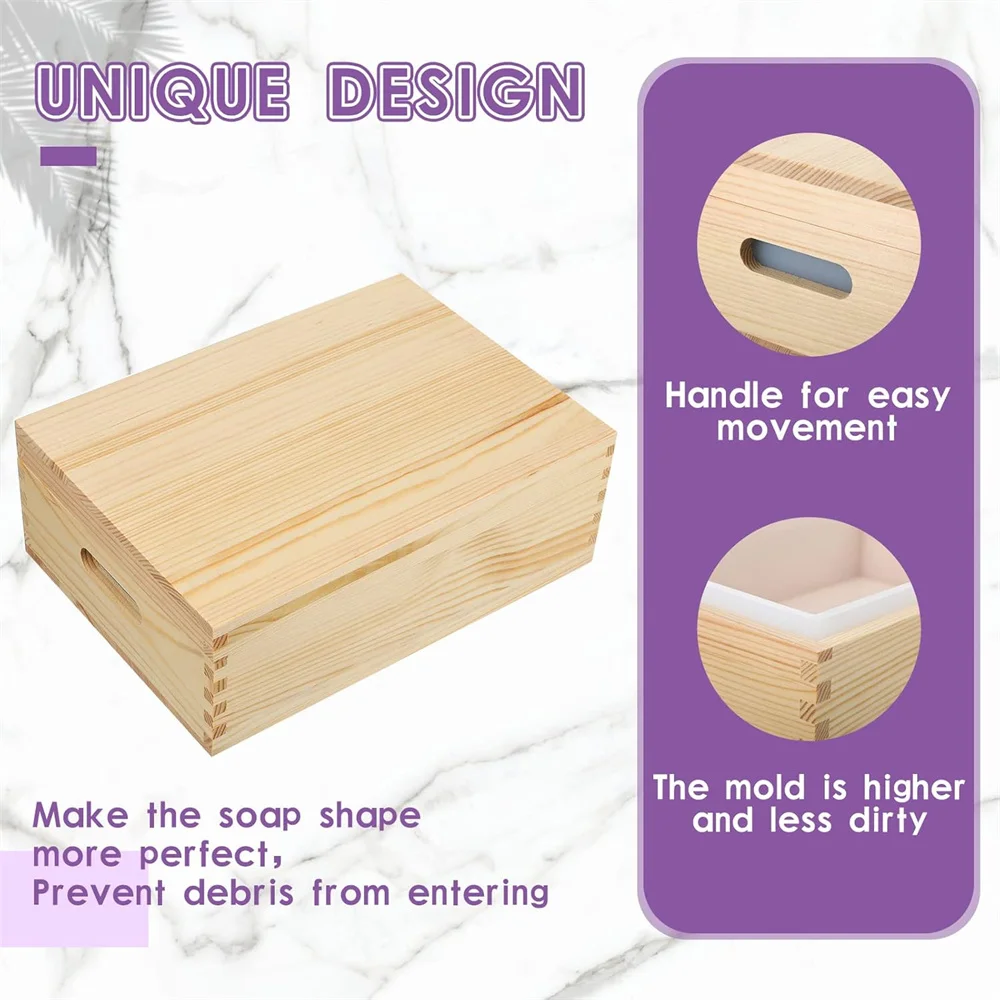 قوالب صابون كبيرة قالب بطانة سيليكون مستطيل مع صندوق خشبي وغطاء أدوات صنع الصابون اليدوية #4