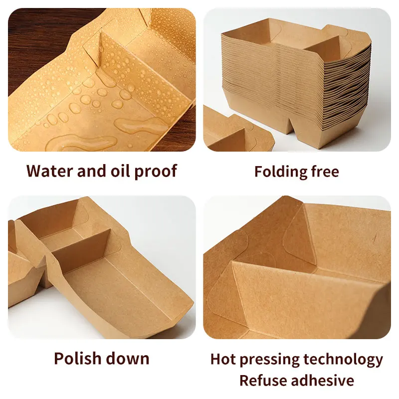 Food Paper Trays Boats Snack Nacho Fried Container Takeaway Boxes French Fries Tray Disposable Kraft Paper Snack Box Food Trays