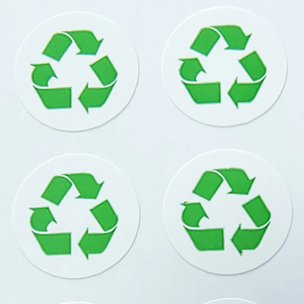 1000pcs Recycle Logo Label Art Paper Sticker for Recyclable Environmental Friendly Products Green Color Round Factory Tag