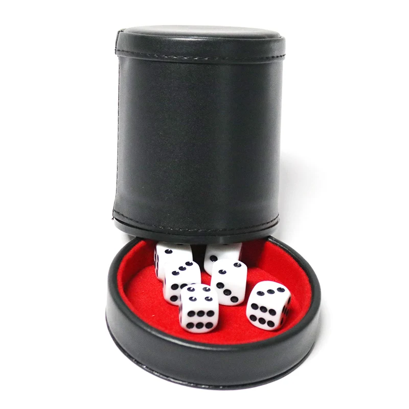 1X 83*92mm New Black PU Leather Flannel Mute Dice Cups With 5pcs Dices Bar Game Supplies
