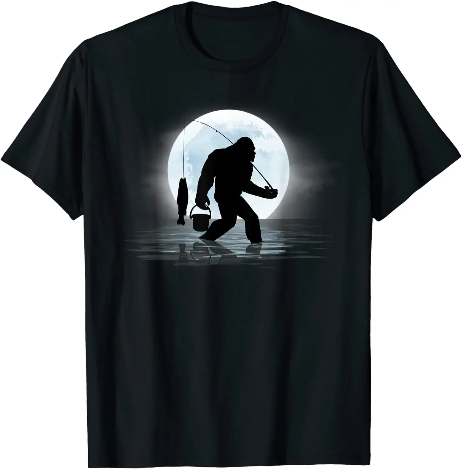 

Cheavyweight streetwear Bigfoot Funny Sasquatch and Fish Night T-Shirt Unique Tops Tees for Men Cotton T Shirts Printed Cheap