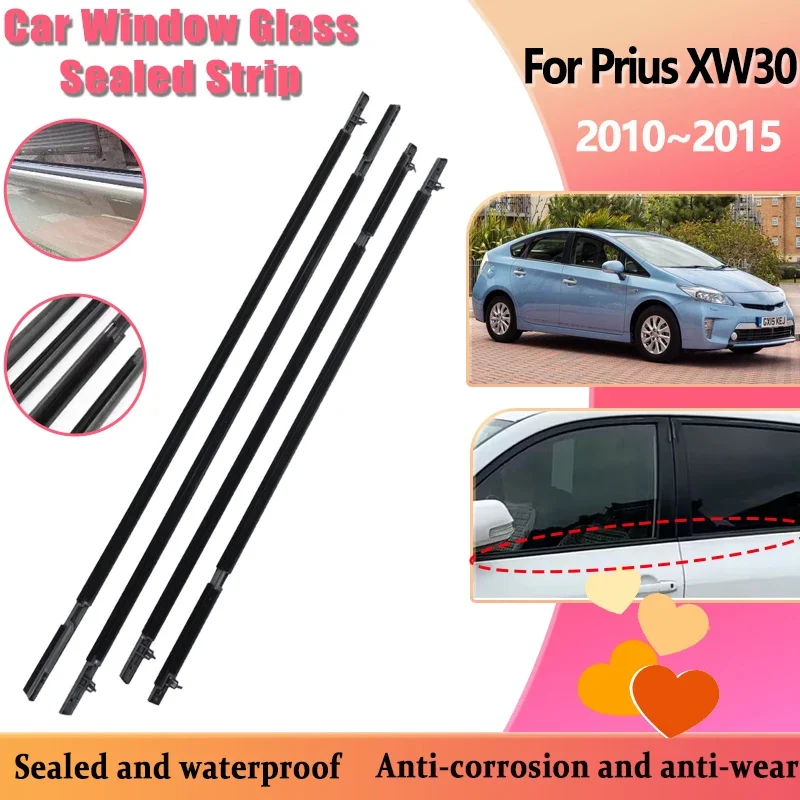 Car Window Glass Sealed Strips For Toyota Prius XW30 2010~2015 Black Laminate Protector Weatherstrip Accessories 2011 2012 2013