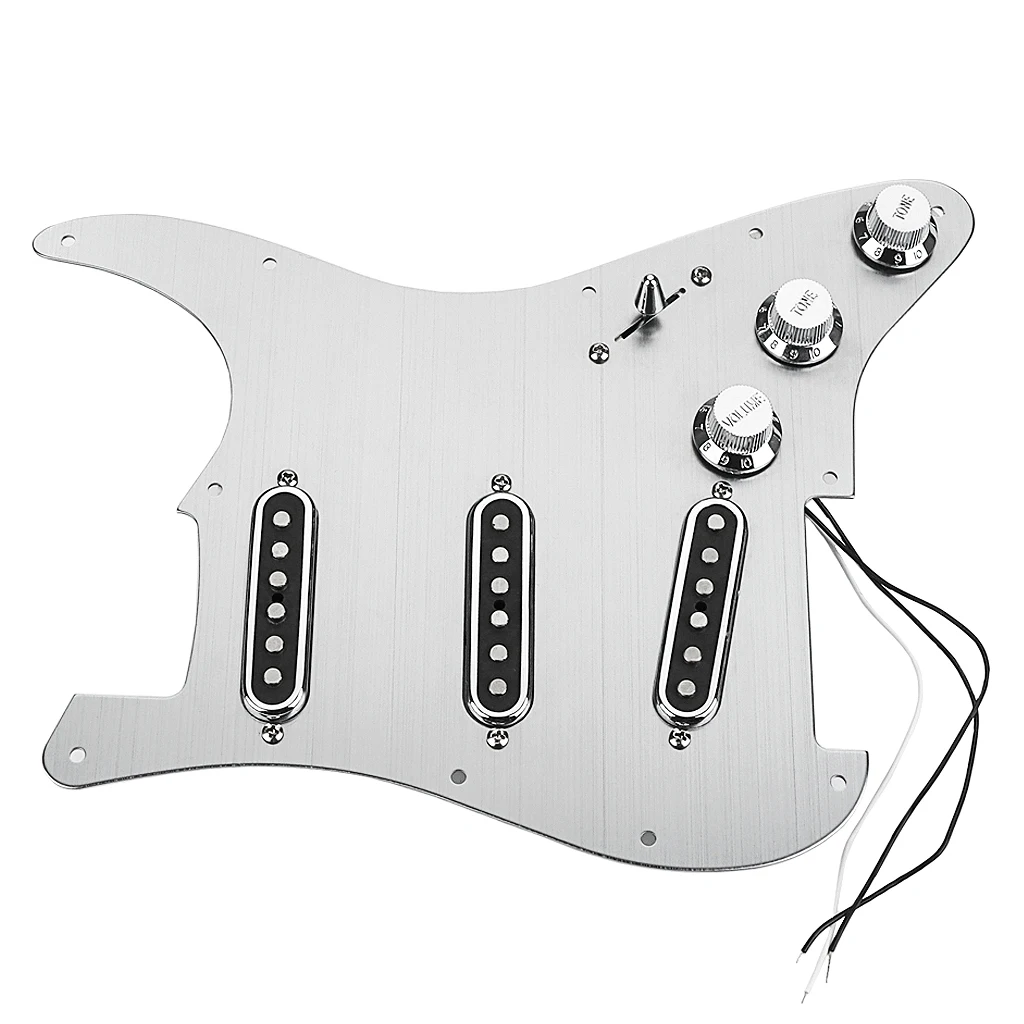 Silver SSS Guitar Loaded Pickguard with Alnico 5 Single Coil Pickups for Strat Electric Guitar