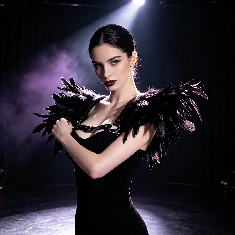 1pc Gothic Medieval Feather Shawl Shrugs Boleros Shoulder Wrap Cape for Halloween Party Cosplay Dressing Up Party Stage Show
