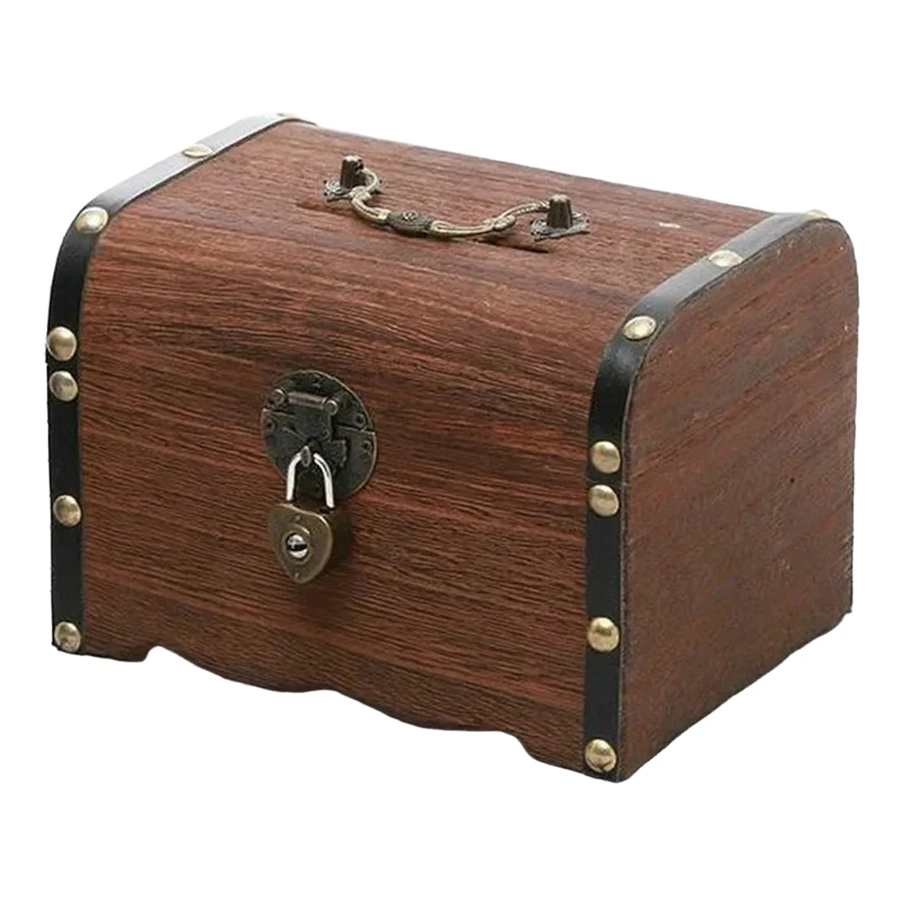 1 Pcs Wooden Money Box With Lock And Key Secure Wood Bank For Saving Money Wooden Retro Treasure Chest Bank Decorative Box