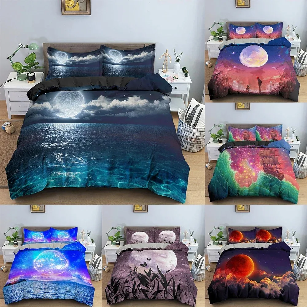 

Natural Scenery Duvet Cover Set 3D Moonlight Shadow Bedding Set Comforter Cover With Pillowcase Queen King Size Home Textiles