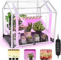 Mini Greenhouse with Grow Light for Indoor, Tabletop Small Greenhouse Kit 15W Plant Dimmable LED Grow Lights and Timer,