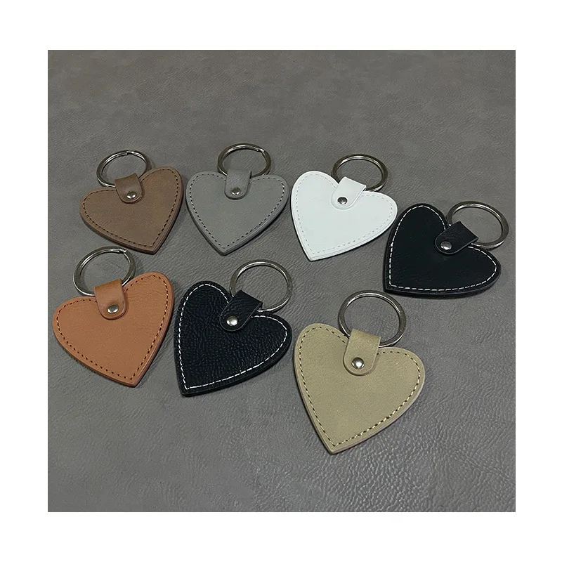 

100pcs/lot Blank Heart PU Leather Pendant Tags Key Chains For Laser Engraving Variety Of Background Colors DIY