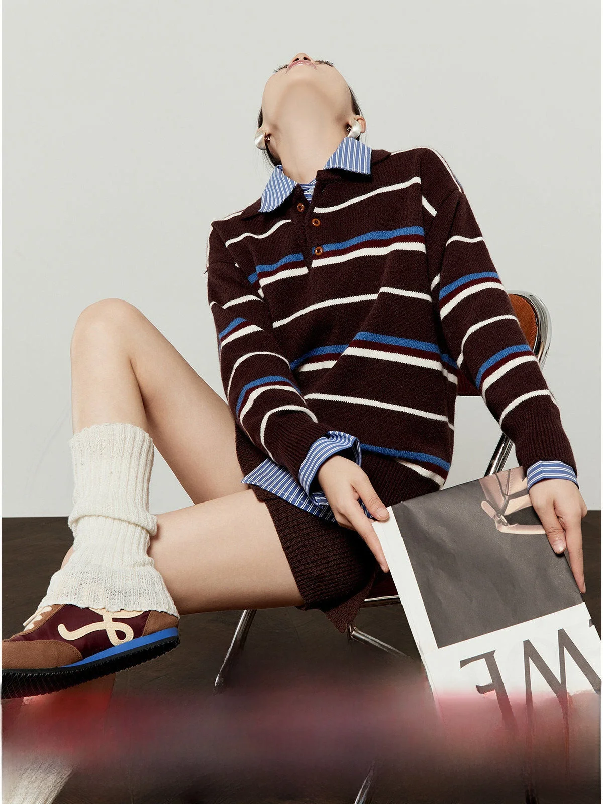

Женский вязаный свитер кофейного цвета с полосатым узором, повседневный, свободного кроя, с длинными рукавами, осенняя новинка