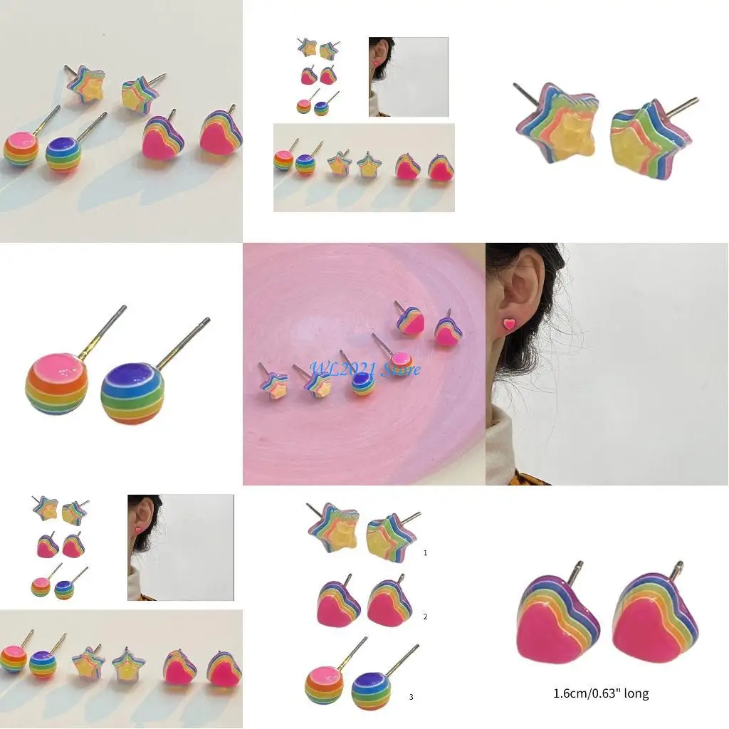 

G5GC Ear Studs 925 Silver Material Rainbow Ear Pins for Woman Girls Party Daily