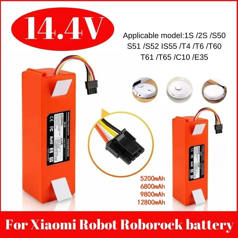 Replacement Battery for Xiaomi Roborock S55 S60 S65 S50 S51 S5 MAX Robot Vacuum Cleaner S6 Parts 14.4V 12800mAh