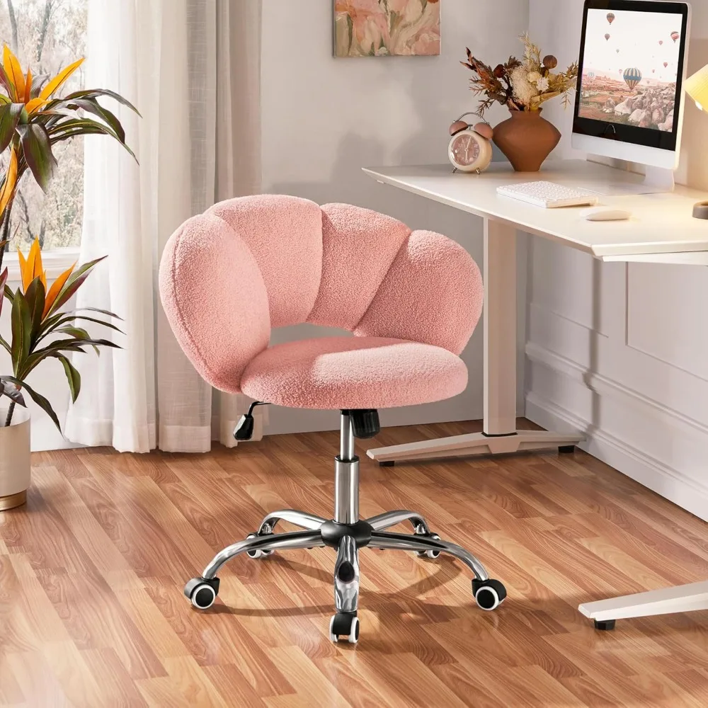 Boucle Upholstered Desk Chair Cloud-Shaped Vanity Chair Adjustable Home OfficeChair Computer with Rolling Wheels for Living Room