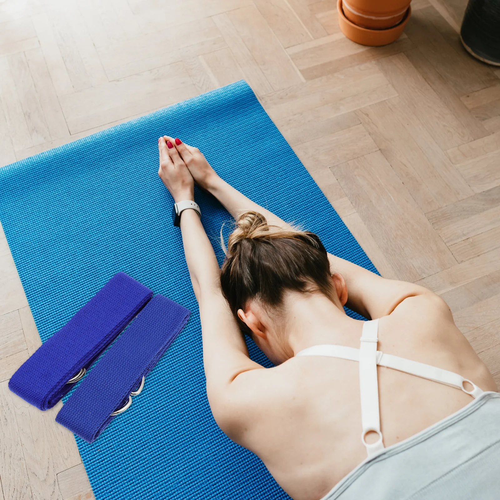 

Yoga Stretching Belt Multi-function Workout Band Household Exercise Supply Blue Professional Fitness