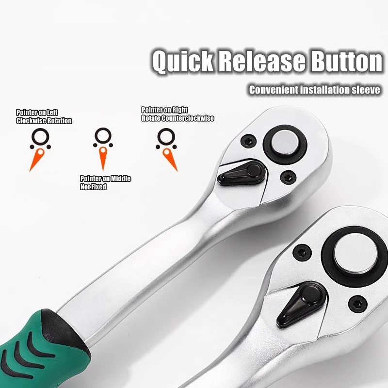 24/72 Tooth Quick Ratchet Wrench 1/2 1/4 3/8 3 Size Flying Wrenches Two-way Socket Wrench Repair Tools for for Vehicle Bicycle image 2