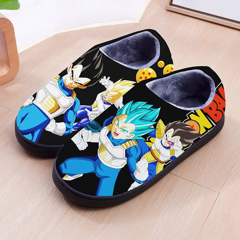 Nuevas Pantuflas de Invierno de Peluche con Estampado de Vegeta de Dragon Ball, Super Saiyan Azul, Cálidas, Esponjosas y Antideslizantes para el Hogar