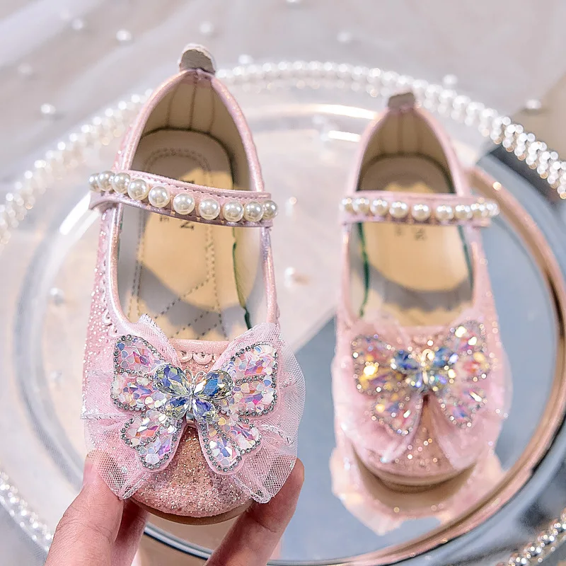 Mädchen Glitzer Strass Schmetterling Perlen Mary Jane Ballerinas Rutschfeste Weiche Sohle Kleinkind Mädchen Hochzeit Party Prinzessin Festliche Schuhe – Detail 10