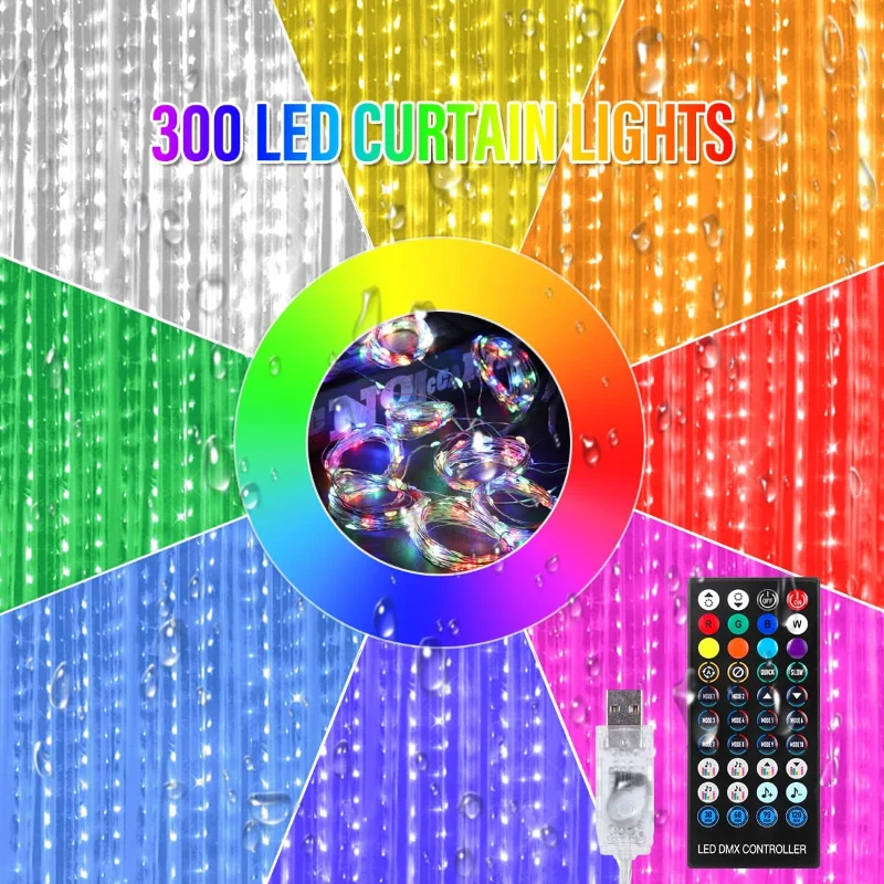 3x3M Smart LED RGB Curtains Lights String APP Bluetooth USB Remote Garland Lights Christmas Decoration Bedroom Wedding Outdoor