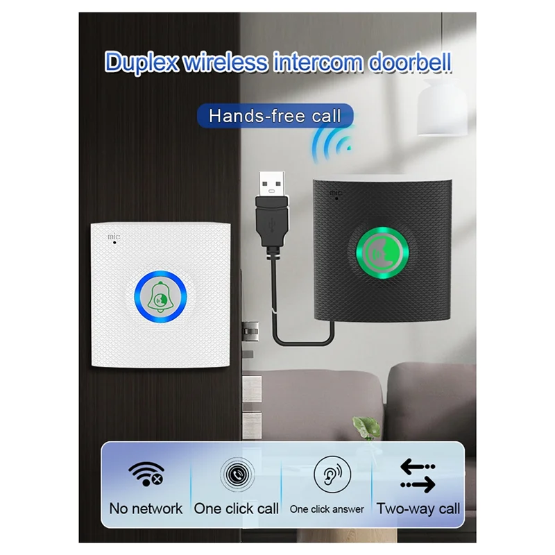 

AONEQ-Wireless Long Distance Voice Intercom Full Duplex Door Phone Two Way Audio Doorbell Welcome Chime Elderly Bell