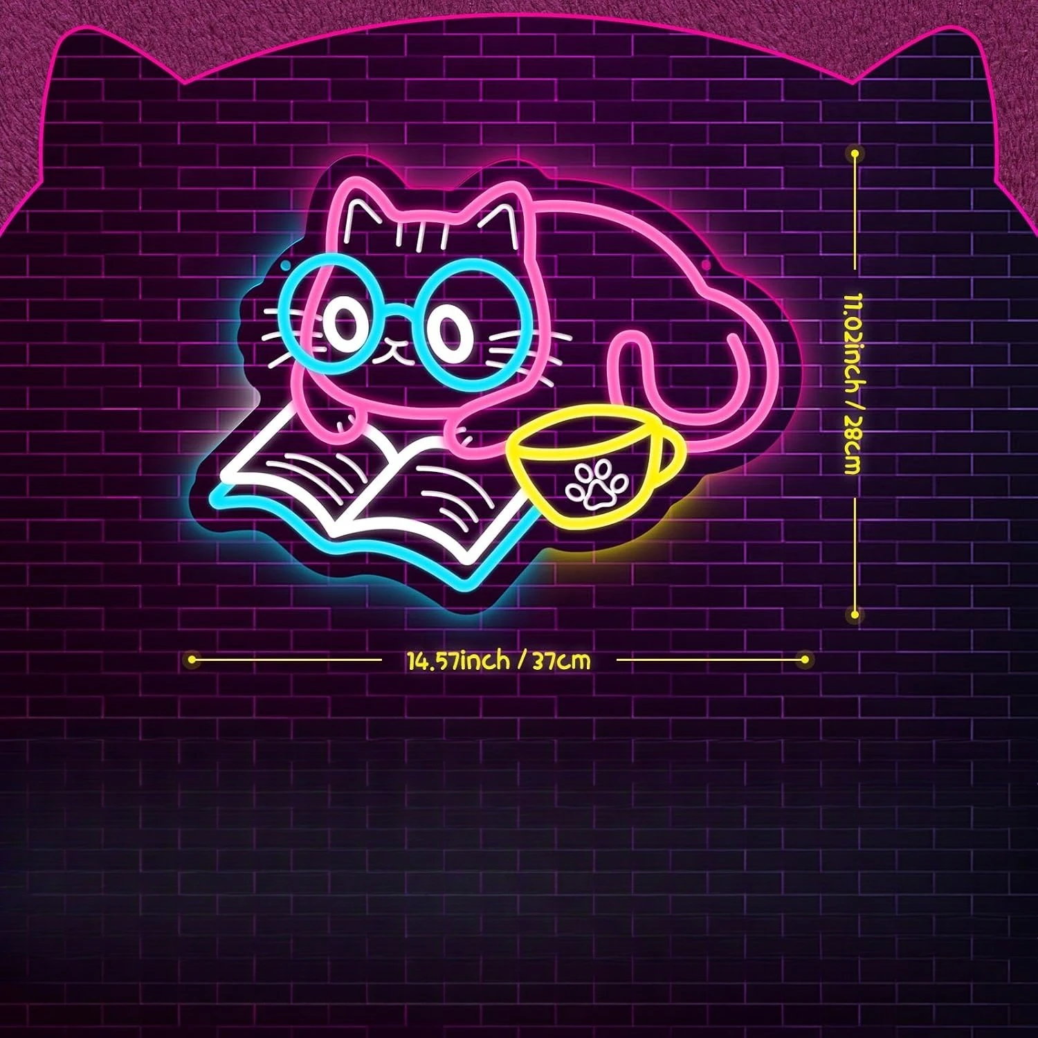 Cat LED Neon Sign USB Wall Light Book Lover Cafe Study Room Decor Lamp For Library Bedroom Cat Lover Wall Art Birthday Gift