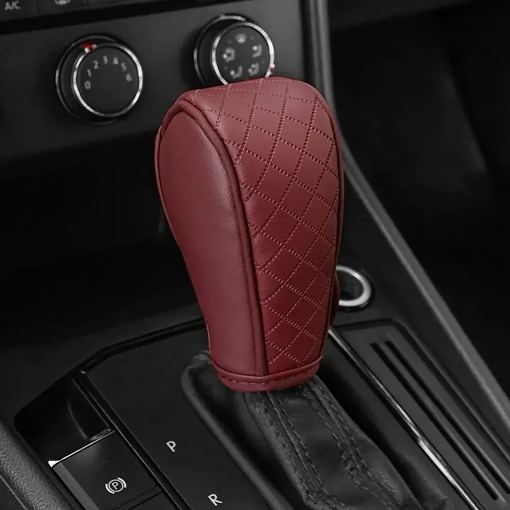 Car Shift Handle Cover PU Leather Non-Slip Wear-resistant Shift Knob Decor Protective Cover Universal Car Interior Accessories