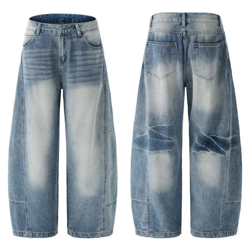 

LAPPSTER Blue Baggy Y2k Streetwear Stacked Jeans Designer Wide Leg Denim Pants Oversized Korean Low Rise Jeans Trousers For Man