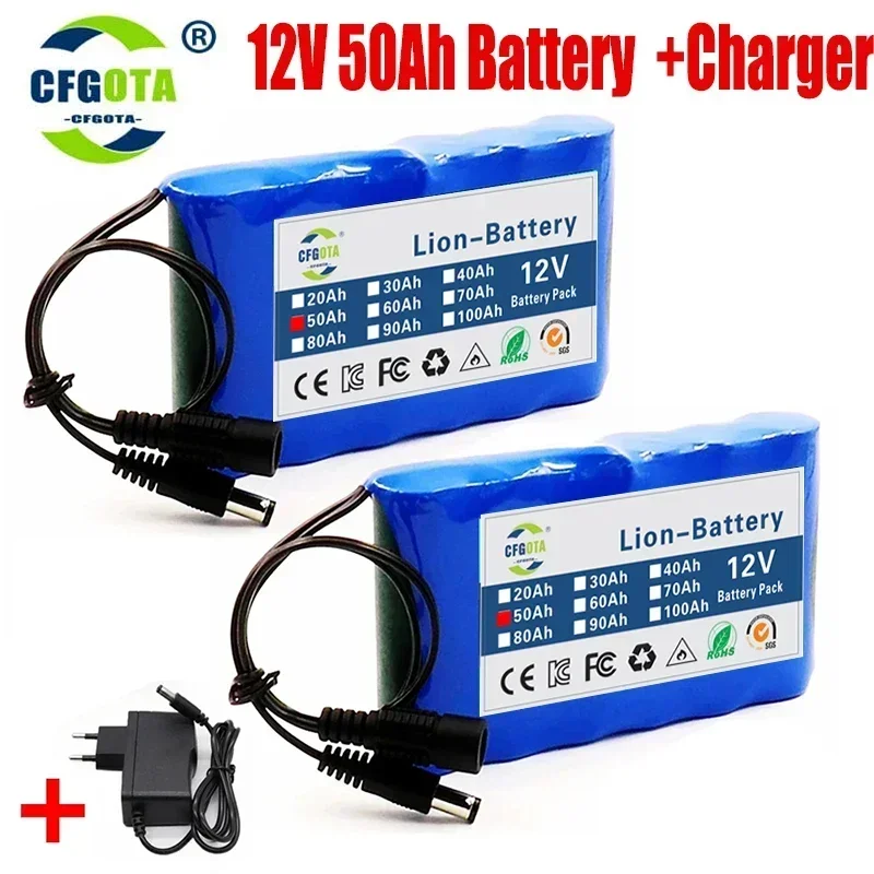 

New Portable 3S2P 12V 50000mah Rechargeable Li-Ion Battery, For LED Lamp Light Backup Powe Etc+ Charger