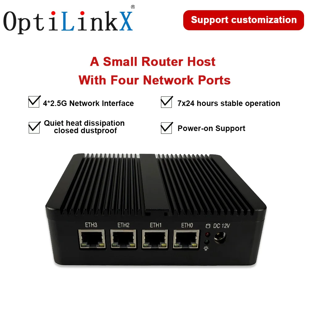 

OptiLinkX Four-port Routeing MiniPC N5105 Fanless 2.5G Network Card Gigabit Network Port Low Power Consumption Small Computer