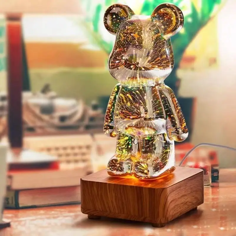 LED 3D Bear Fajerwerki Lampka nocna USB Dekoracja pokoju Światło otoczenia Nadaje się do dekoracji sypialni pokoju dziecięcego