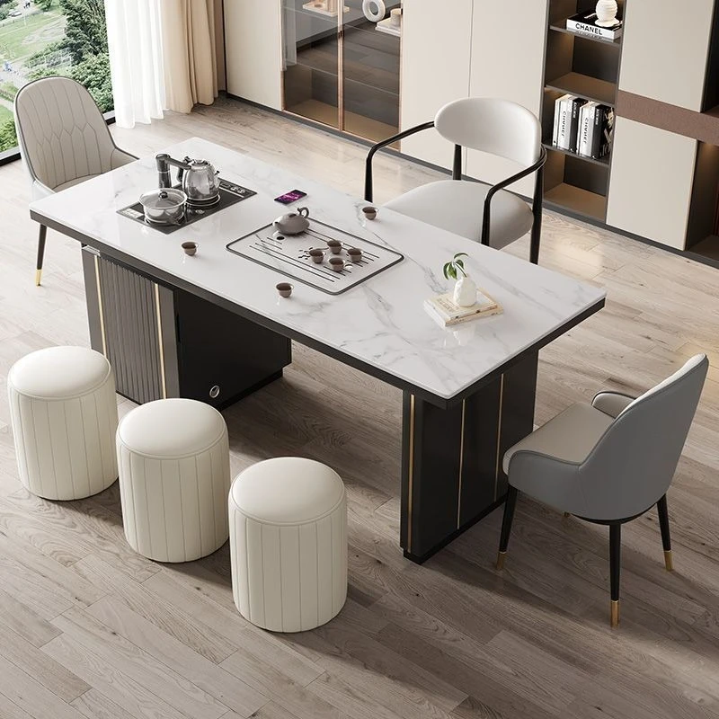 مجموعة طاولة شاي وكرسي من بلاطة الصخور، وبساطة حديثة، وفاخرة خفيفة مع خزانة #3